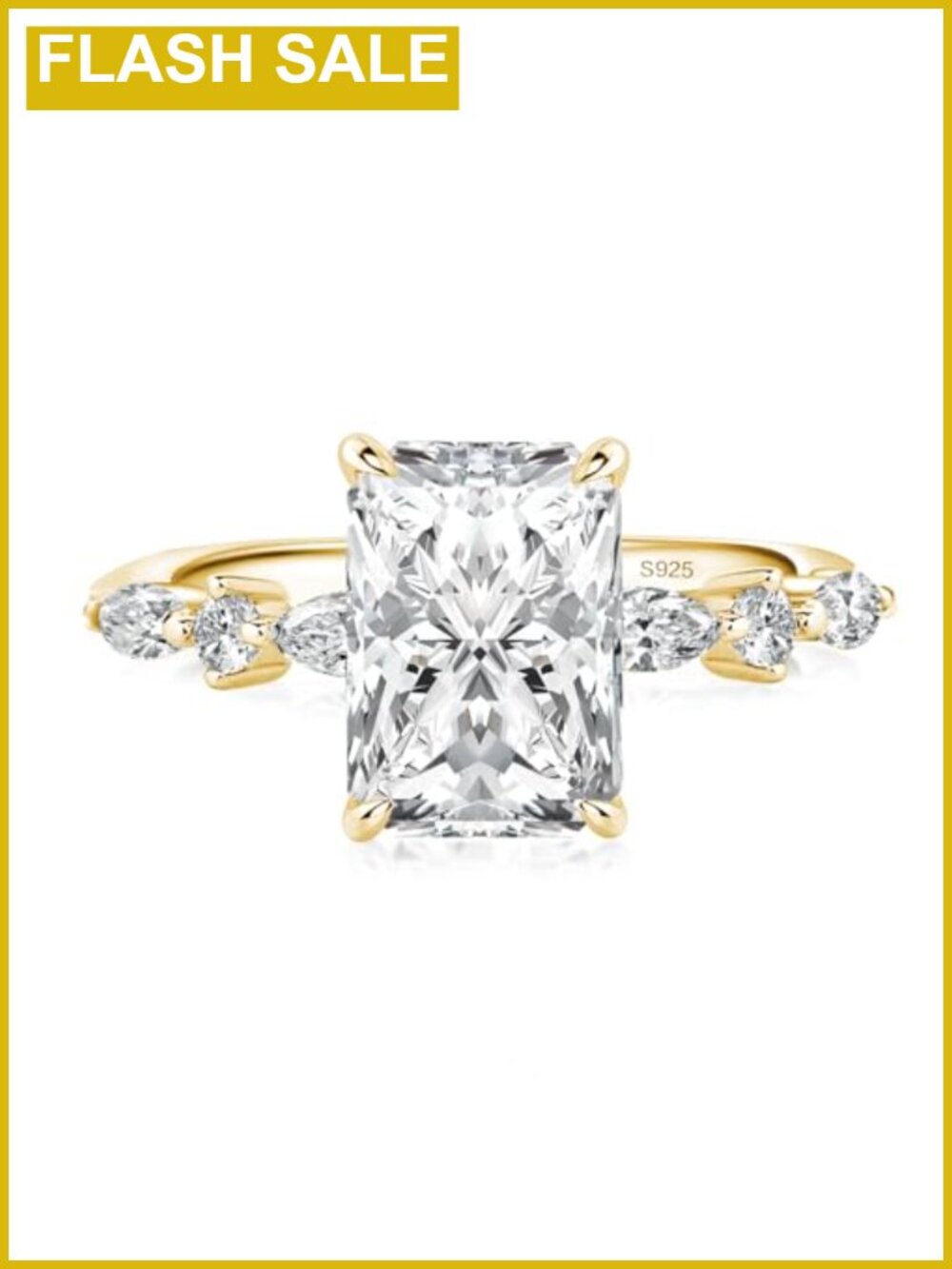 Radiant Cut Moissanite Promise Ring S925 Silver 14K Gold Plated 3.5CT